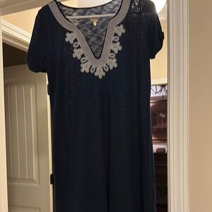 Lilly Pulitzer Blue Short Sleeve Midi Dress with Embellished Neckline